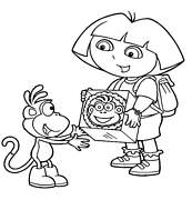 coloriage dora offre un cadeau a babouche